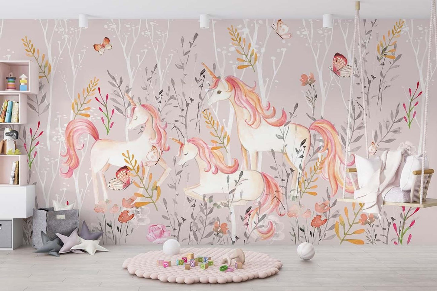 Papel para paredes Unicornio en el Bosque en Acuarela