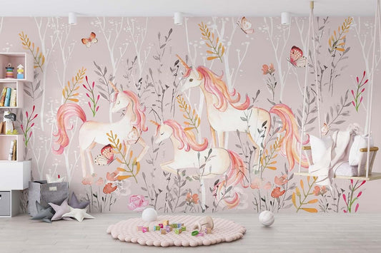 Papel para paredes Unicornio en el Bosque en Acuarela