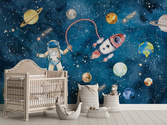 Papel para paredes astronauta espacial acuarela