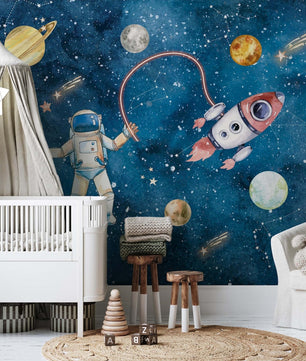 Papel para paredes astronauta espacial acuarela