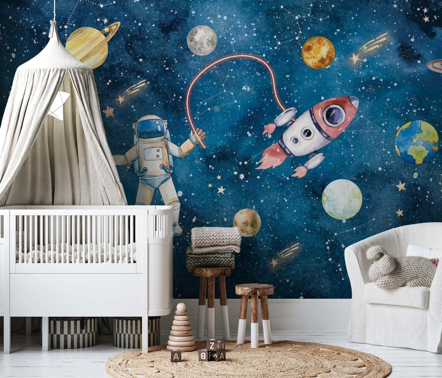 Papel para paredes astronauta espacial acuarela
