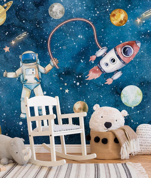 Papel para paredes astronauta espacial acuarela