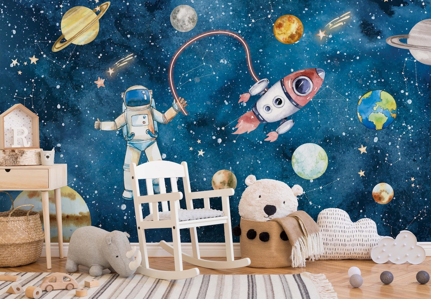 Papel para paredes astronauta espacial acuarela