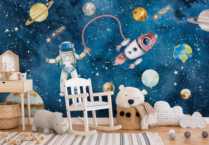 Papel para paredes astronauta espacial acuarela