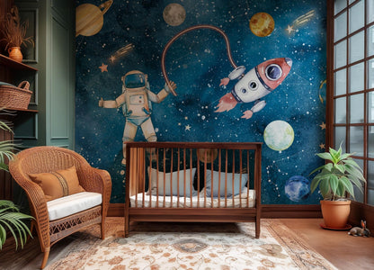 Papel para paredes astronauta espacial acuarela