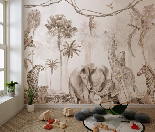 Papel para paredes Beige animales