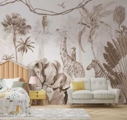 Papel para paredes Beige animales