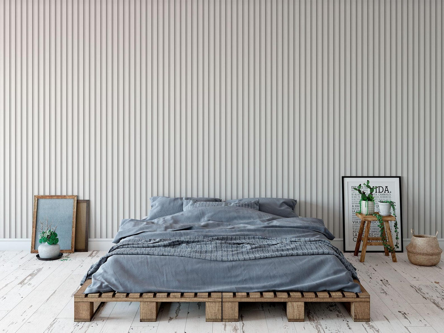 Papel para paredes Lineas de Madera Blanca
