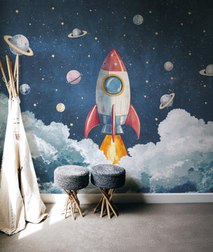 Papel para paredes Cohete despegando acuarela