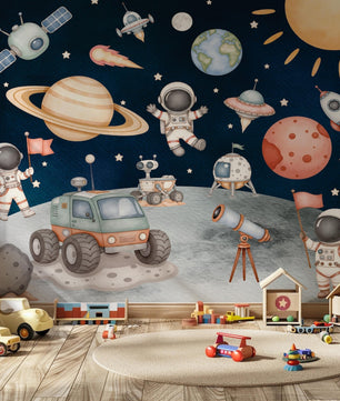 Papel para paredes astronautas conquistando la luna