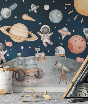 Papel para paredes astronautas conquistando la luna