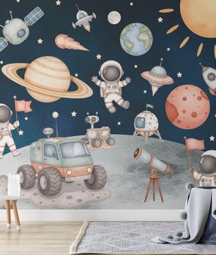 Papel para paredes astronautas conquistando la luna