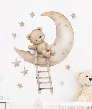 Vinilos decorativos Adhesivos infantiles de Pared de oso en luna escalera