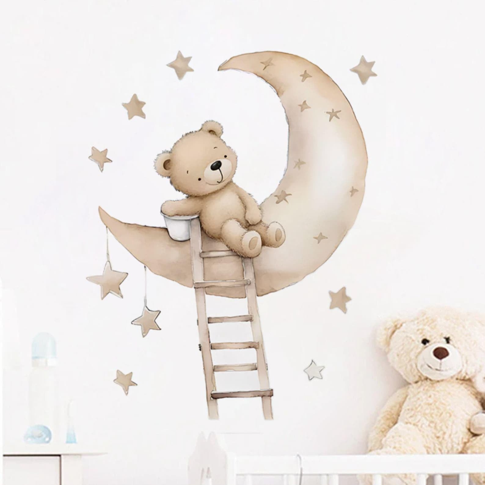 Vinilos decorativos Adhesivos infantiles de Pared de oso en luna escalera