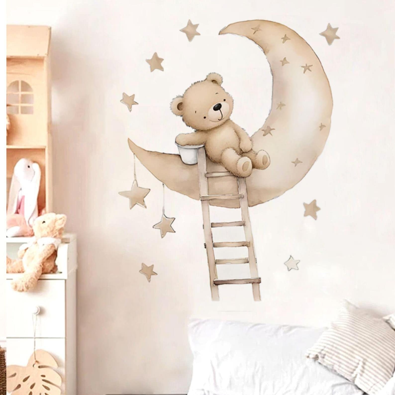 Vinilos decorativos Adhesivos infantiles de Pared de oso en luna escalera