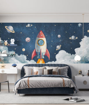 Papel para paredes Cohete despegando acuarela