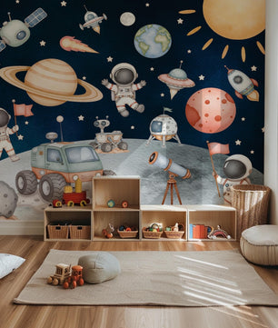 Papel para paredes astronautas conquistando la luna