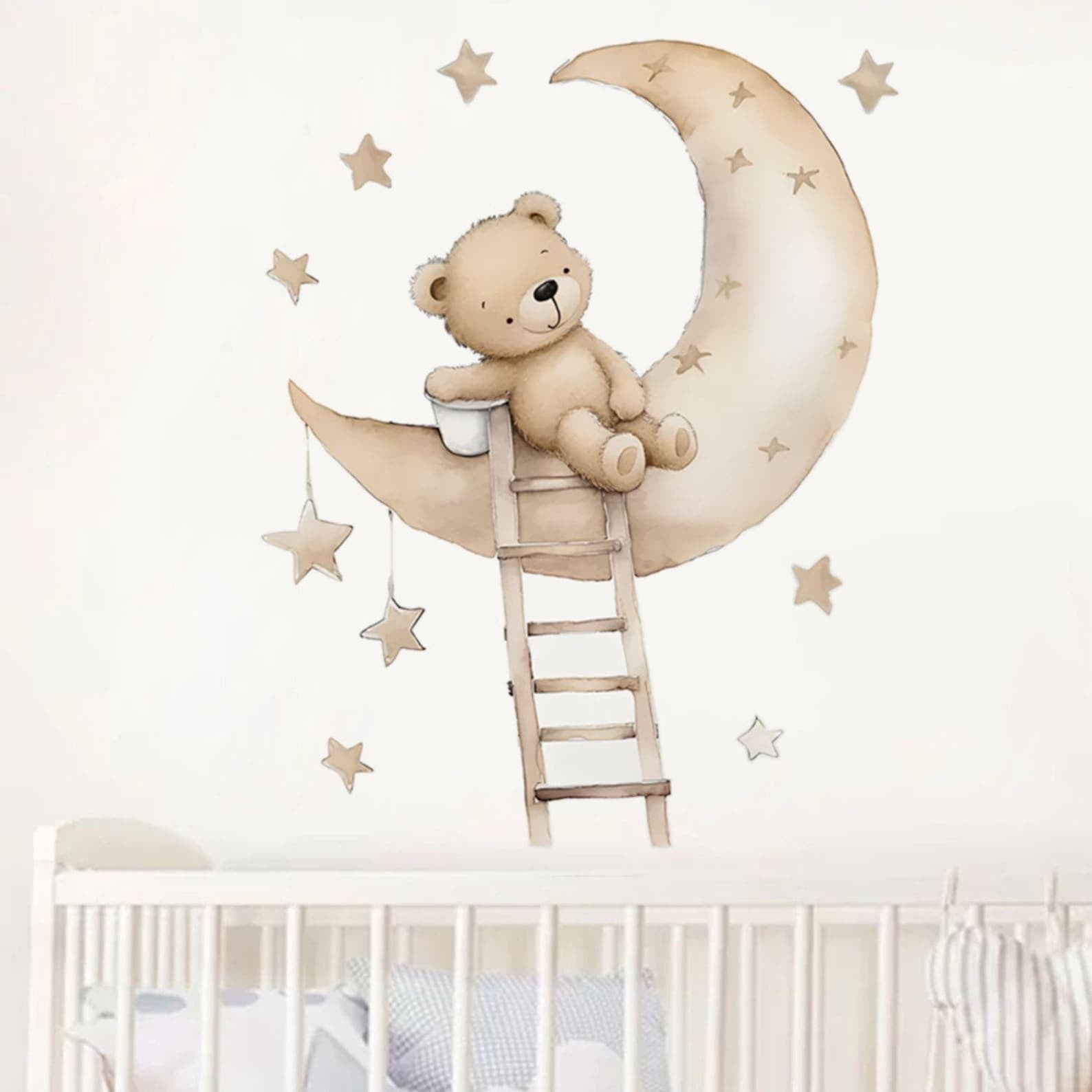 Vinilos decorativos Adhesivos infantiles de Pared de oso en luna escalera