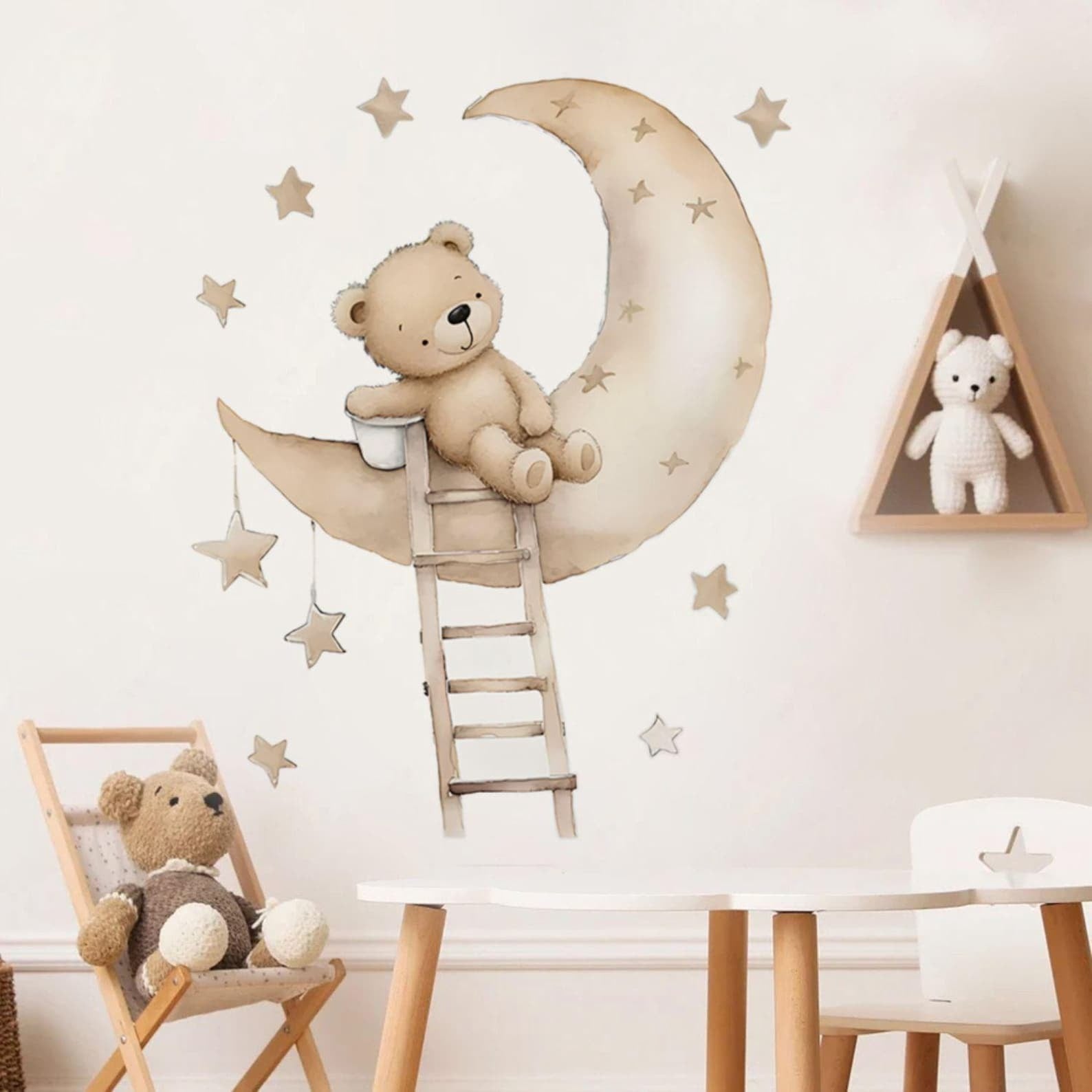 Vinilos decorativos Adhesivos infantiles de Pared de oso en luna escalera