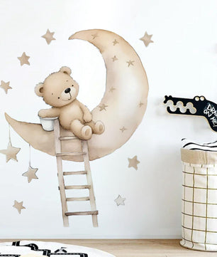 Vinilos decorativos Adhesivos infantiles de Pared de oso en luna escalera