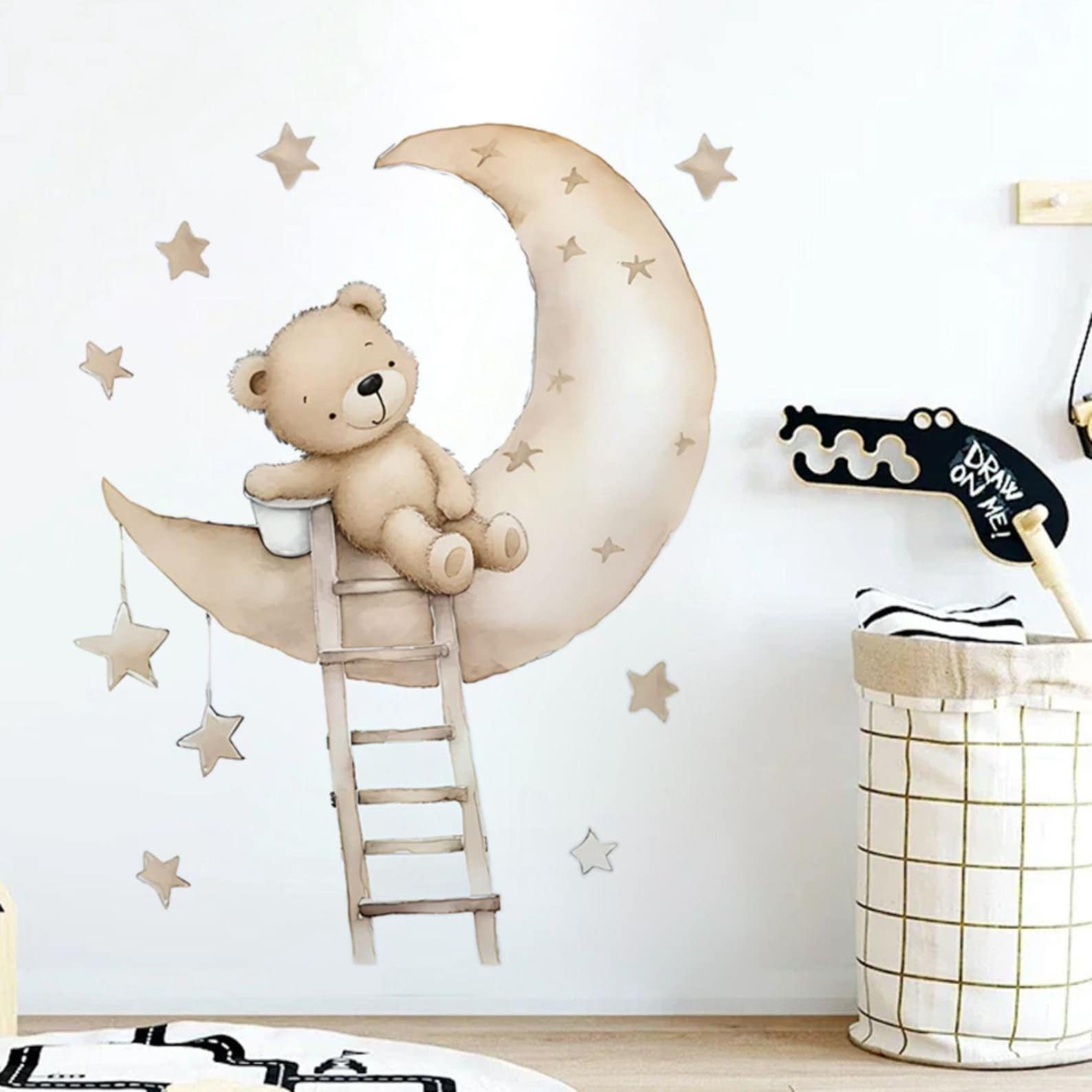 Vinilos decorativos Adhesivos infantiles de Pared de oso en luna escalera
