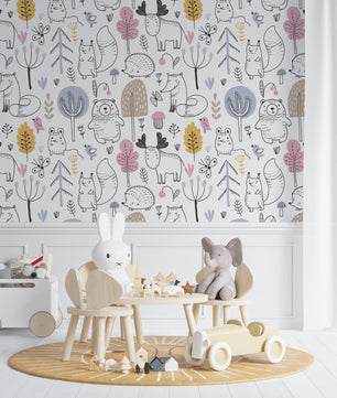 Papel para paredes mosaico Animales del Bosque Silueta