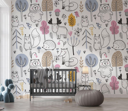 Papel para paredes mosaico Animales del Bosque Silueta