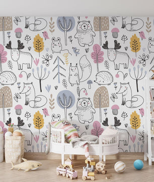 Papel para paredes mosaico Animales del Bosque Silueta