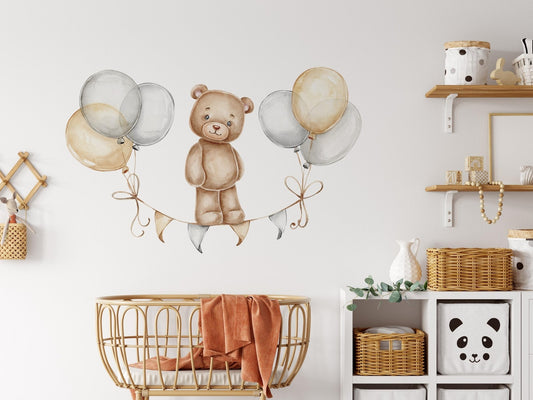 Vinilos decorativos Adhesivos infantiles de Pared de oso teddy con globos