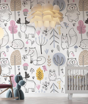 Papel para paredes mosaico Animales del Bosque Silueta