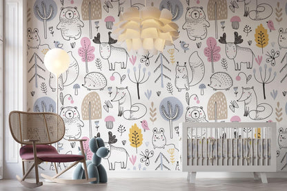 Papel para paredes mosaico Animales del Bosque Silueta