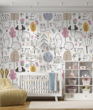 Papel para paredes mosaico Animales del Bosque Silueta