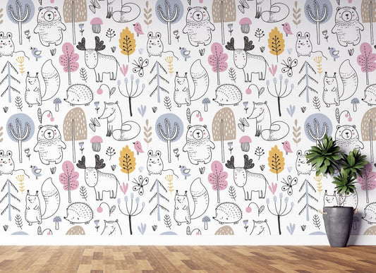 Papel para paredes mosaico Animales del Bosque Silueta