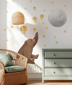 Vinilos decorativos Adhesivos infantiles de Pared de oso, luna, globo deseos y estrellas