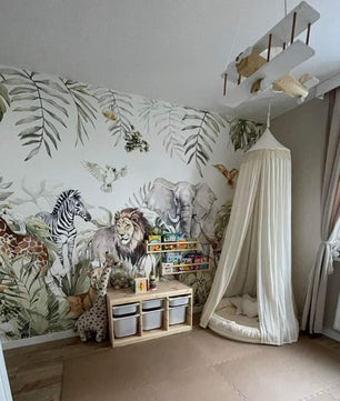 Papel para paredes infantil Paraíso safari acuarela