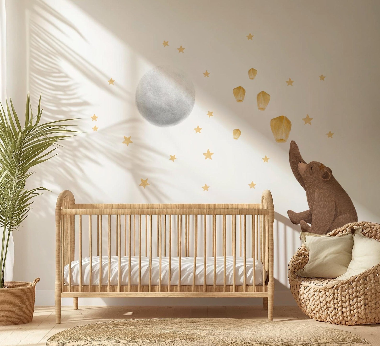 Vinilos decorativos Adhesivos infantiles de Pared de oso, luna, globo deseos y estrellas