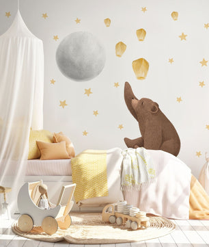 Vinilos decorativos Adhesivos infantiles de Pared de oso, luna, globo deseos y estrellas