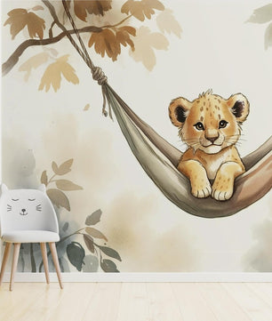 Papel para paredes Rey leon en hamaca acuarela