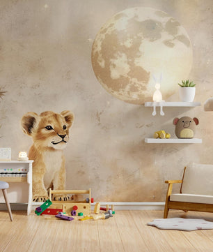 Papel para paredes leon bebe en sabana