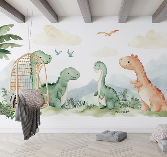 Papel para paredes Dinosaurios acuarela