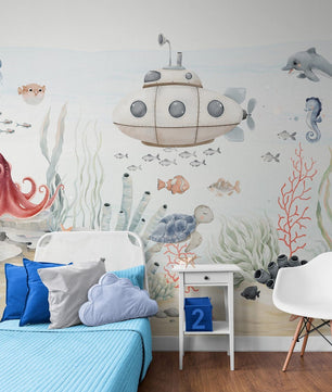 Papel para paredes Fondo marino acuarela