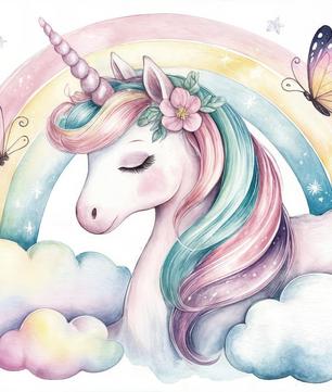 Papel para paredes Unicornio con Arcoiris y Mariposas