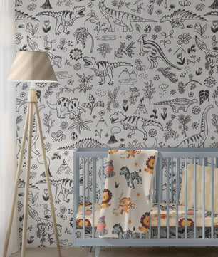 Papel para paredes Mosaico jurassico blanco y negro