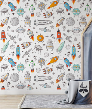 Papel para paredes astronautas mosaico colorido