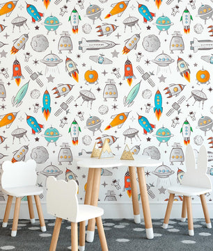 Papel para paredes astronautas mosaico colorido