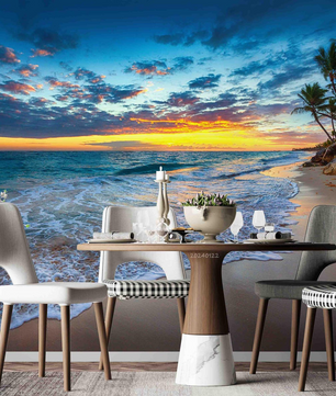 Papel para paredes Paisajes 7 playa con palmeras