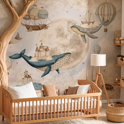 Papel para paredes ballenas voladoras