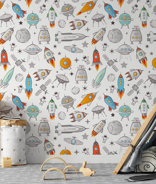 Papel para paredes astronautas mosaico colorido