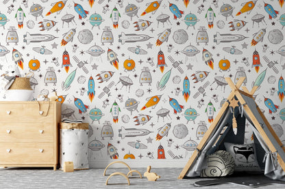 Papel para paredes astronautas mosaico colorido