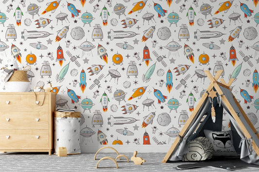 Papel para paredes astronautas mosaico colorido